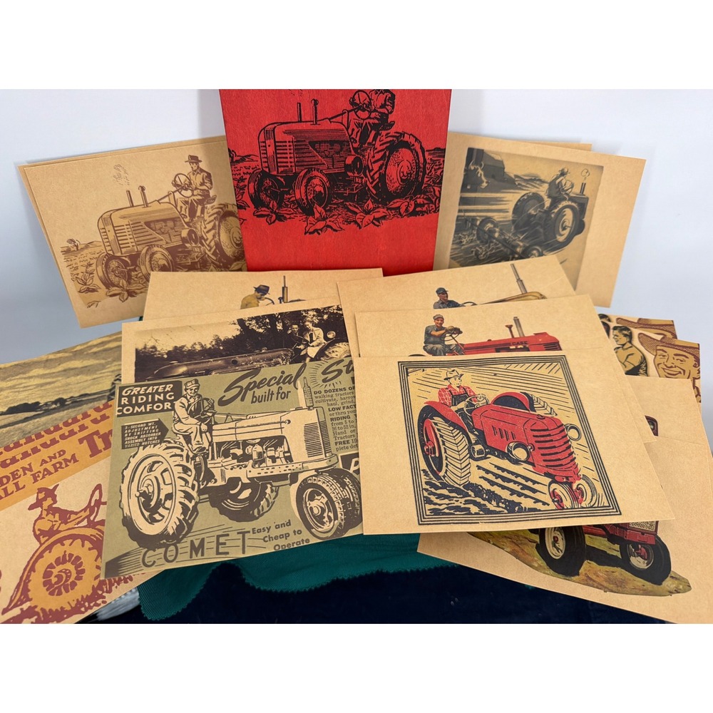 Vintage Farm Tractors 22 Note Cards Amy Butler Art of the Midwest Red Wood Box